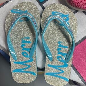 Women's Glitter Flip Flops - Blue and Silver